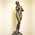 Brass welcome lady standing woman statue art bronze sexy short hair metal craft nude girl sculpture